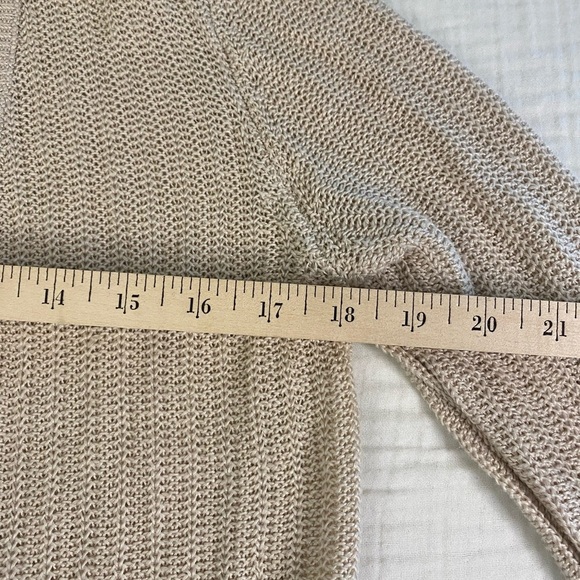 Talbots Linen Open Cardigan Long Sleeve Sweater Pockets Tan Cream Office Medium - Picture 8 of 15